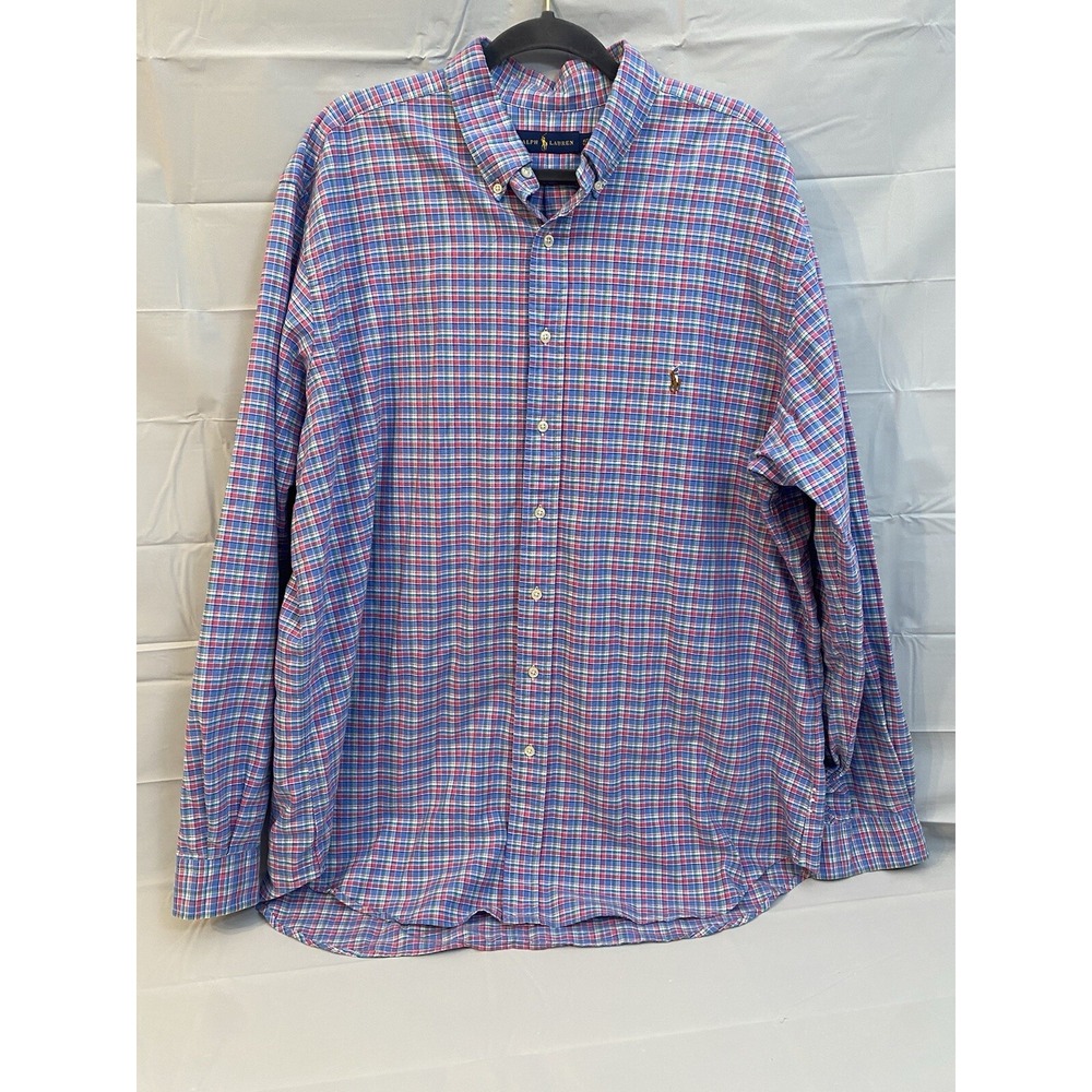 Ralph Lauren Men Multicolor Pink Plaid Button Down Long Sleeve Shirt Sz XLT